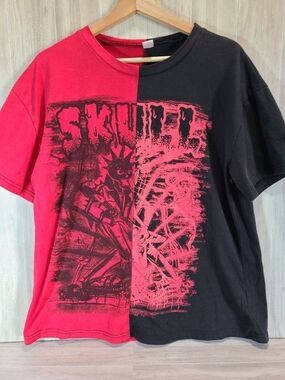Romwe Skull Graphic Tee Black Red Split T-Shirt Size XS Punk Grunge Style